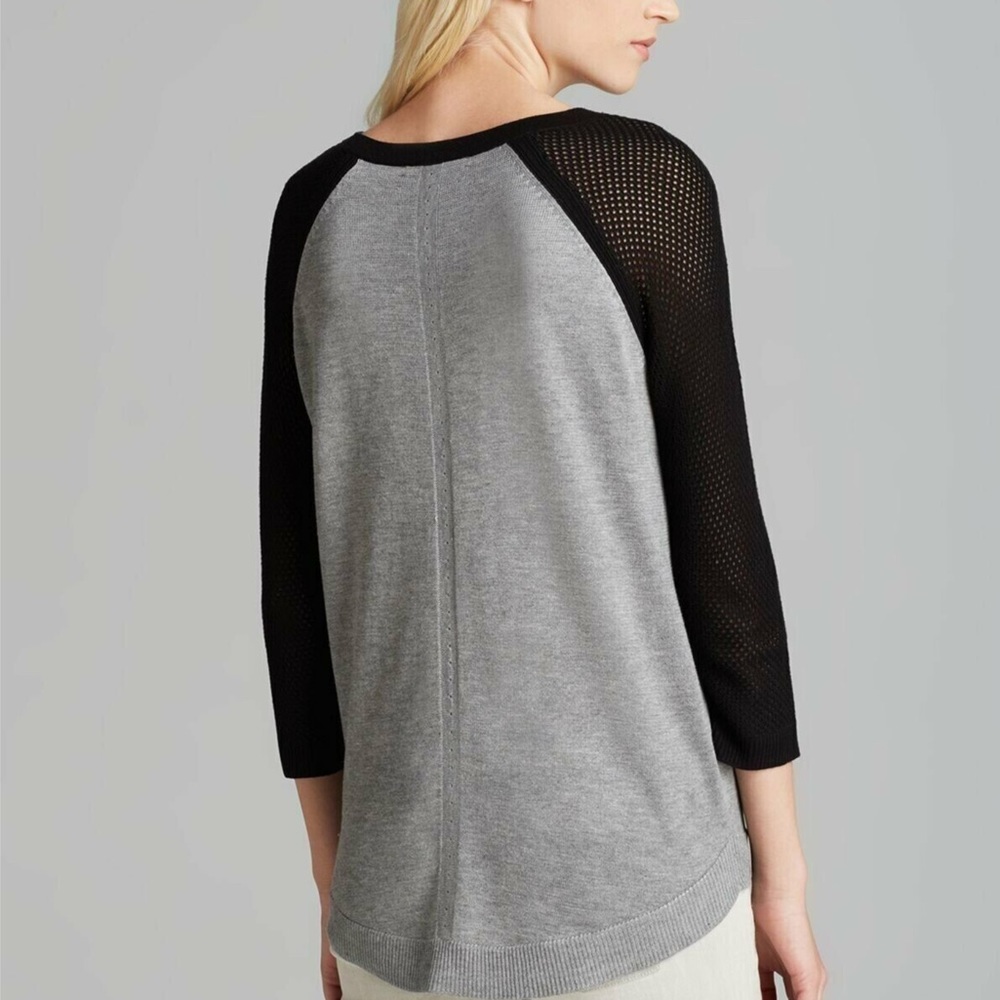 Rag & Bone, Lexie Colorblock Sweater. Grey w/ Black Mesh Knit Raglan Sleeve’s S